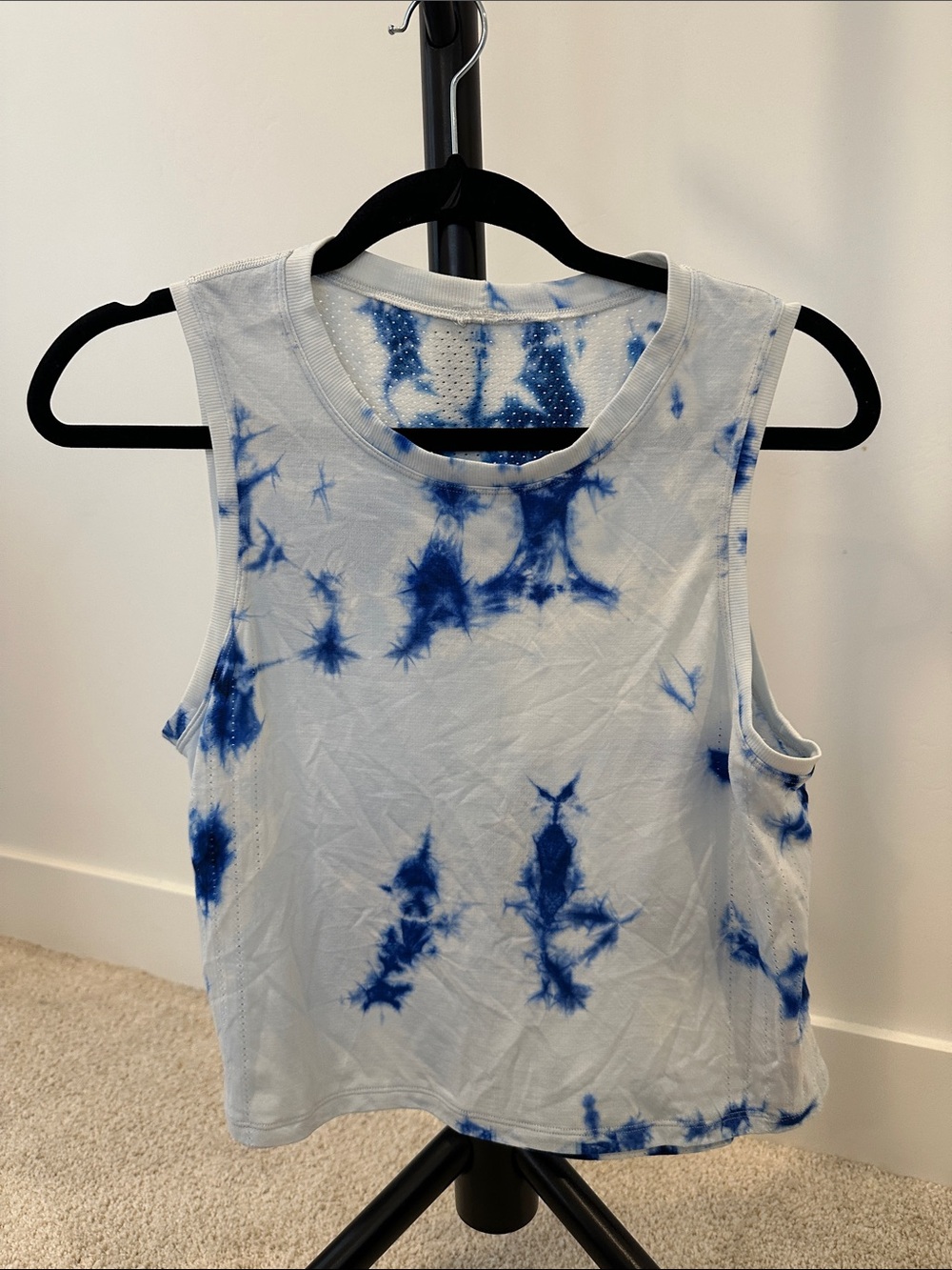 lululemon athletica White and Blue Tie-Dye Muscle Tank